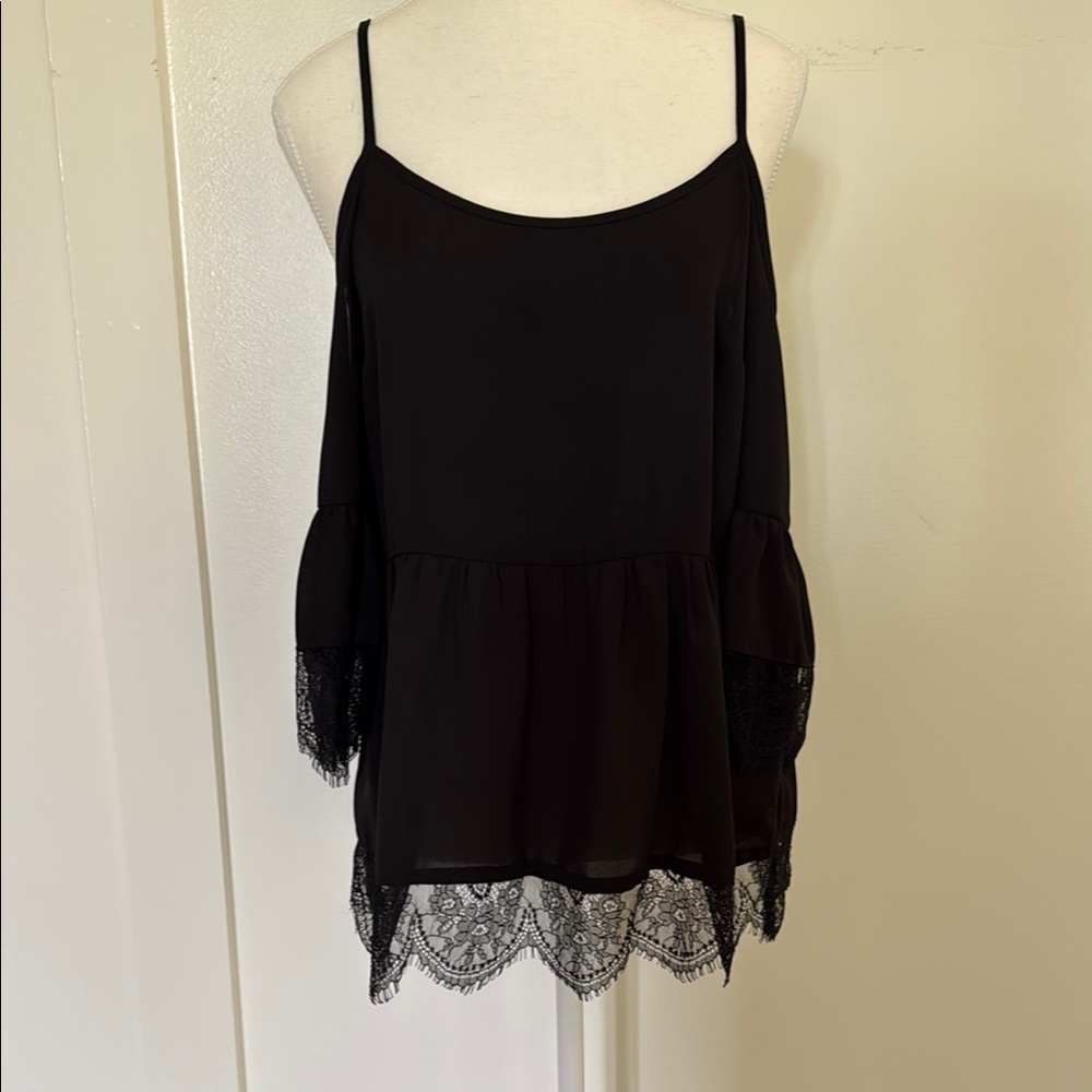 1. State Black Lace-Trim Cold Shoulder Camisole